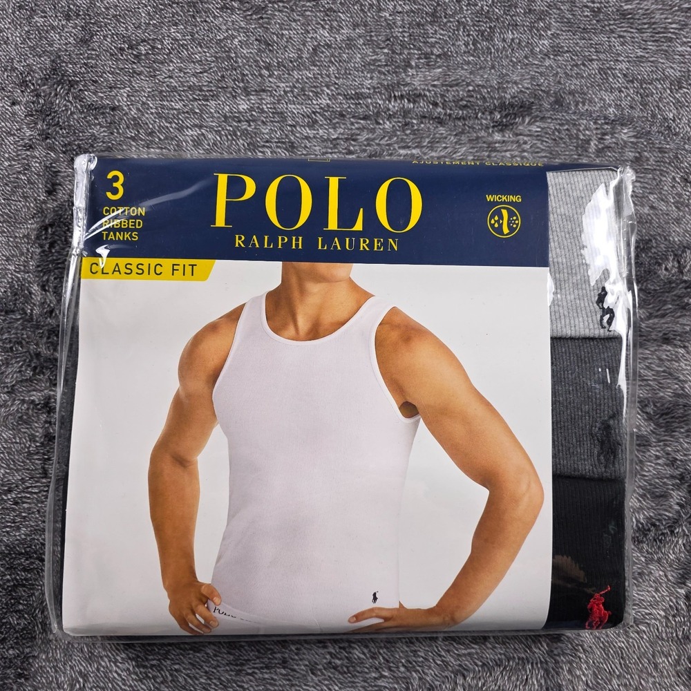 Polo Ralph Lauren Classic Ribbed Tank Moisture Wicking Shirt 3 Pack Mens Small
